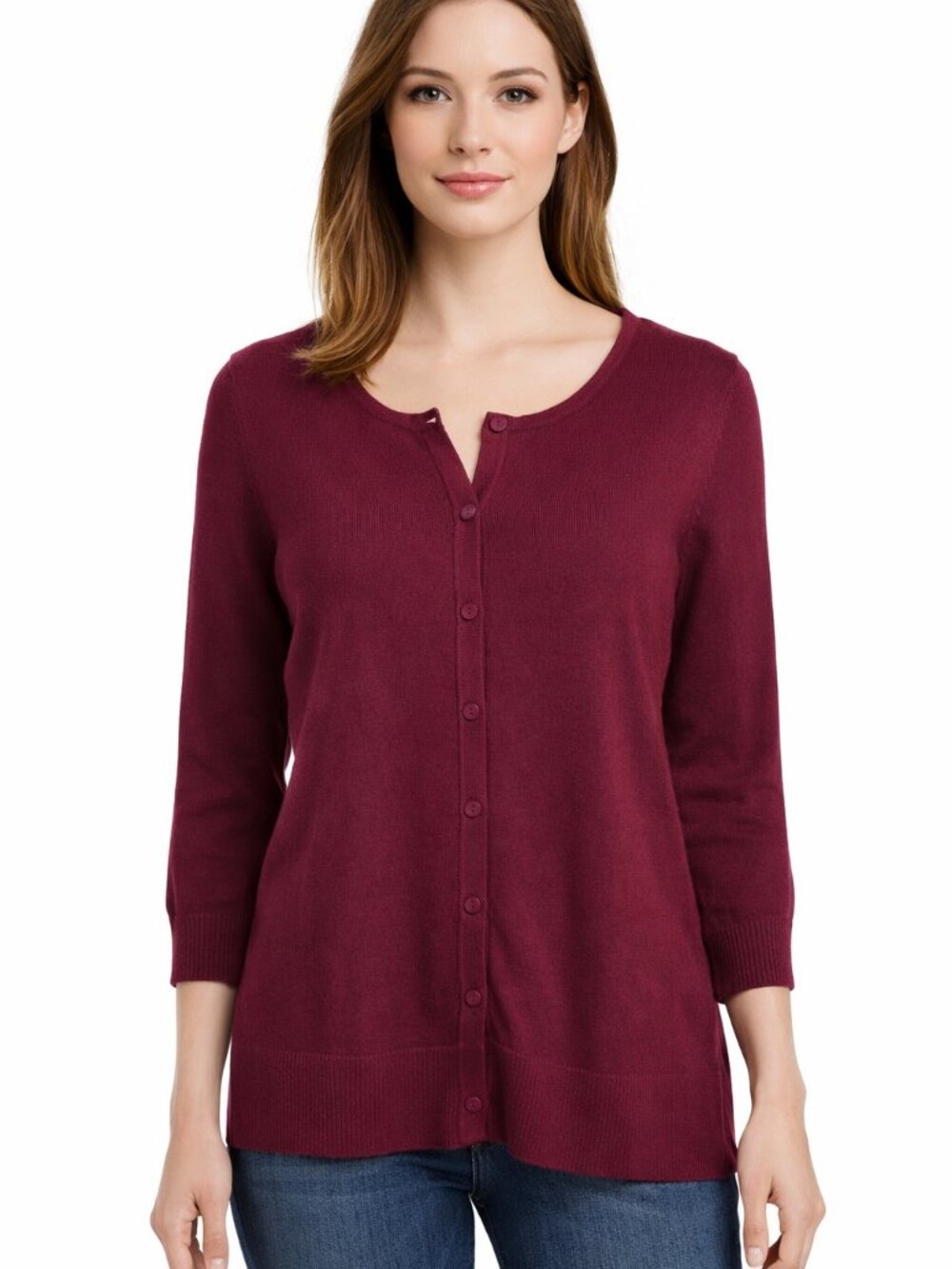 Dressbarn Button‑Front 3/4 Sleeve Cardigan Sweater